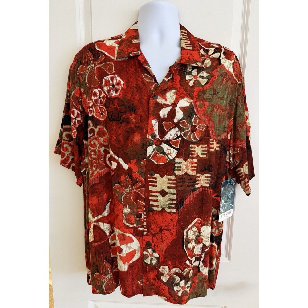 Jams World Men’s Hawaiian Aloha Short Sleeve Shirt, Large, “Tiare Red”, NWT